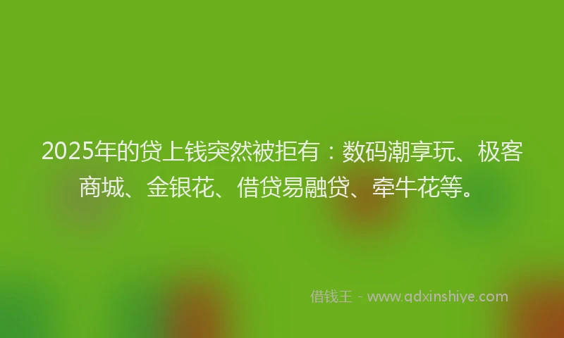 2025年的贷上钱突然被拒有：数码潮享玩、极客商城、金银花、借贷易融贷、牵牛花等。