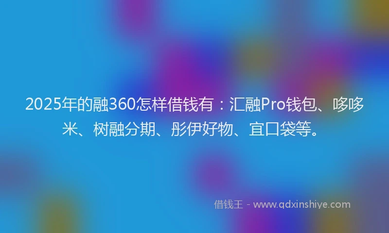 2025年的融360怎样借钱有：汇融Pro钱包、哆哆米、树融分期、彤伊好物、宜口袋等。