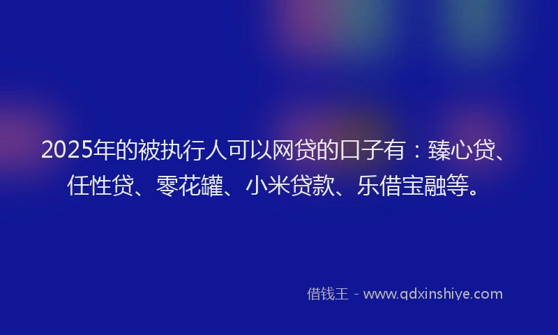 2025年的被执行人可以网贷的口子有：臻心贷、任性贷、零花罐、小米贷款、乐借宝融等。