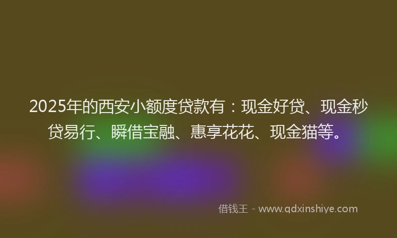 2025年的西安小额度贷款有：现金好贷、现金秒贷易行、瞬借宝融、惠享花花、现金猫等。