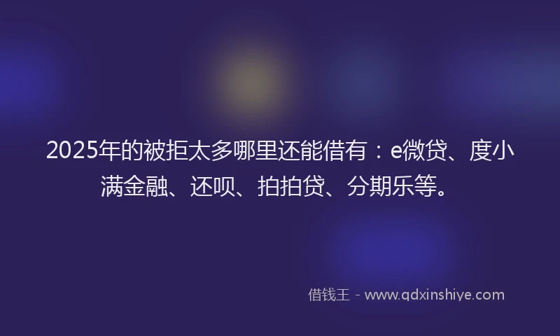 2025年的被拒太多哪里还能借有:e微贷、度小满金融、还呗、拍拍贷、分期乐等。