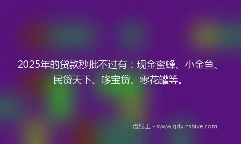 2025年的贷款秒批不过有：现金蜜蜂、小金鱼、民贷天下、哆宝贷、零花罐等。