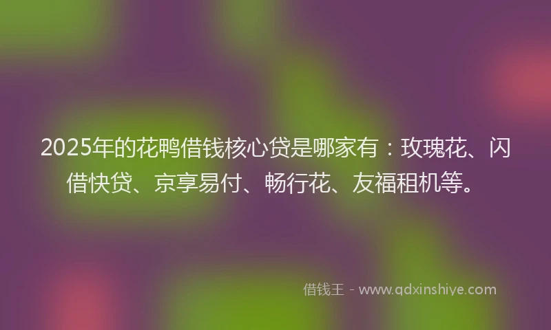 2025年的花鸭借钱核心贷是哪家有：玫瑰花、闪借快贷、京享易付、畅行花、友福租机等。