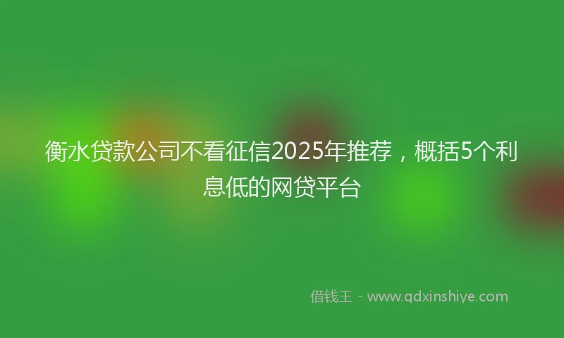 衡水贷款公司不看征信2025年推荐，概括5个利息低的网贷平台