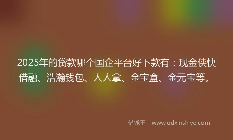 2025年的贷款哪个国企平台好下款有：现金侠快借融、浩瀚钱包、人人拿、金宝盒、金元宝等。