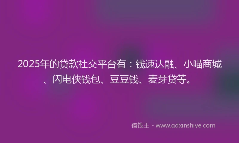 2025年的贷款社交平台有：钱速达融、小喵商城、闪电侠钱包、豆豆钱、麦芽贷等。