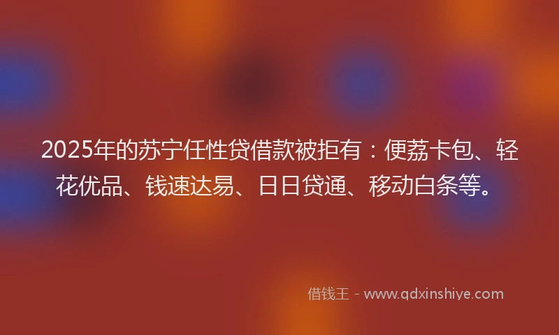 2025年的苏宁任性贷借款被拒有：便荔卡包、轻花优品、钱速达易、日日贷通、移动白条等。