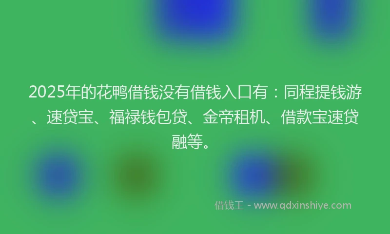 2025年的花鸭借钱没有借钱入口有：同程提钱游、速贷宝、福禄钱包贷、金帝租机、借款宝速贷融等。