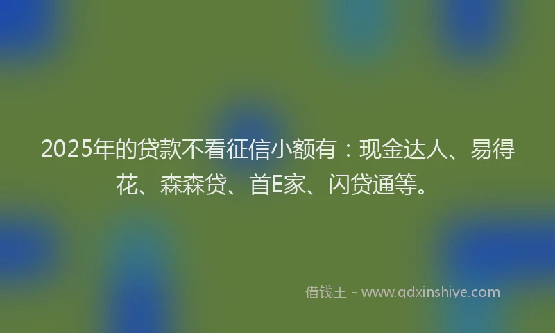2025年的贷款不看征信小额有：现金达人、易得花、森森贷、首E家、闪贷通等。