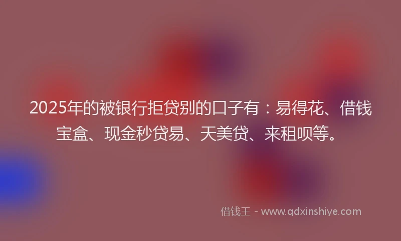 2025年的被银行拒贷别的口子有：易得花、借钱宝盒、现金秒贷易、天美贷、来租呗等。