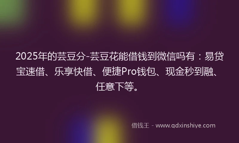 2025年的芸豆分-芸豆花能借钱到微信吗有：易贷宝速借、乐享快借、便捷Pro钱包、现金秒到融、任意下等。