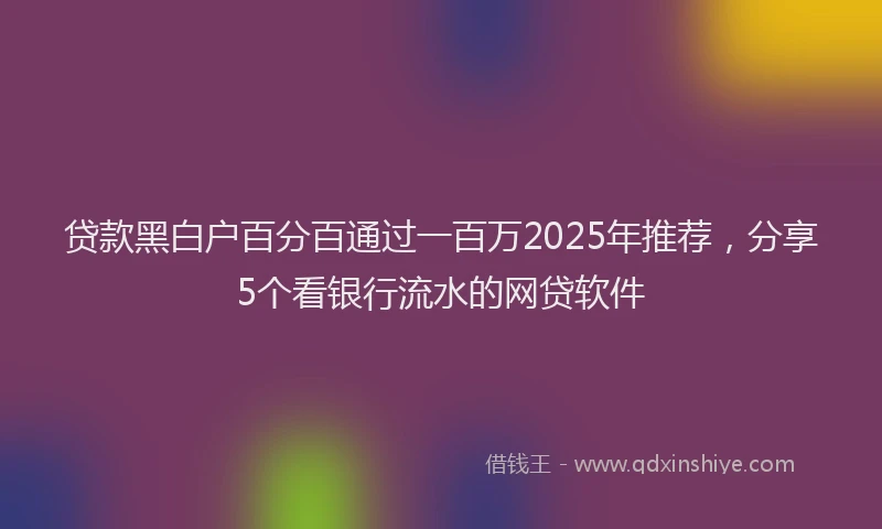 贷款黑白户百分百通过一百万2025年推荐，分享5个看银行流水的网贷软件
