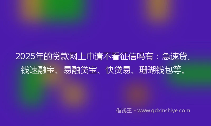 2025年的贷款网上申请不看征信吗有：急速贷、钱速融宝、易融贷宝、快贷易、珊瑚钱包等。