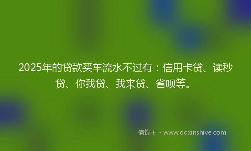 2025年的贷款买车流水不过有：信用卡贷、读秒贷、你我贷、我来贷、省呗等。