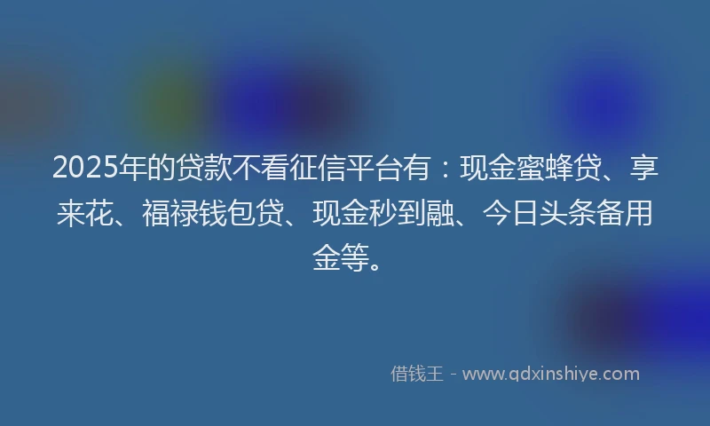 2025年的贷款不看征信平台有：现金蜜蜂贷、享来花、福禄钱包贷、现金秒到融、今日头条备用金等。
