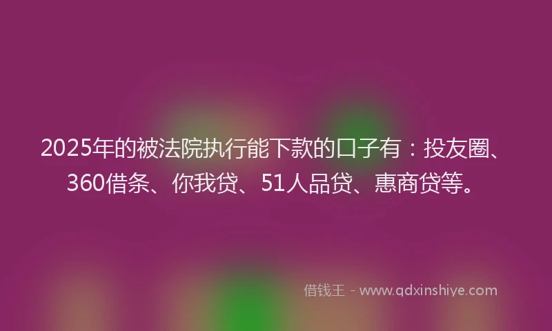 2025年的被法院执行能下款的口子有：投友圈、360借条、你我贷、51人品贷、惠商贷等。