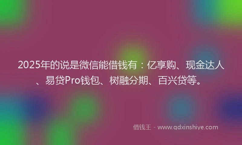 2025年的说是微信能借钱有：亿享购、现金达人、易贷Pro钱包、树融分期、百兴贷等。