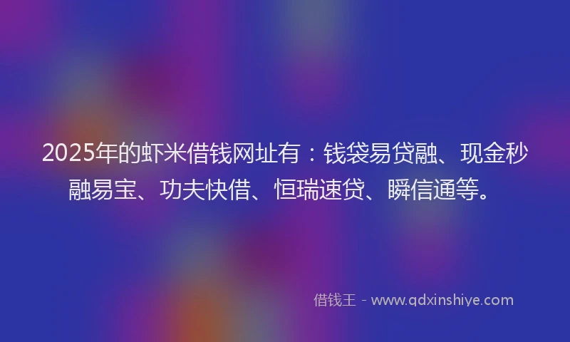 2025年的虾米借钱网址有：钱袋易贷融、现金秒融易宝、功夫快借、恒瑞速贷、瞬信通等。