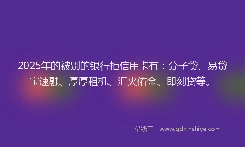 2025年的被别的银行拒信用卡有：分子贷、易贷宝速融、厚厚租机、汇火佑金、即刻贷等。