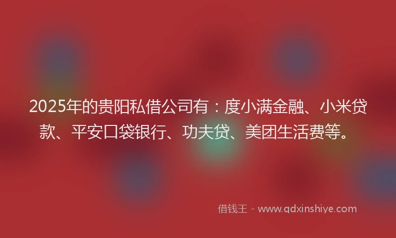 2025年的贵阳私借公司有：度小满金融、小米贷款、平安口袋银行、功夫贷、美团生活费等。