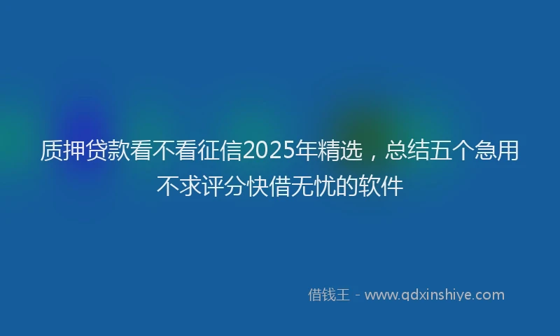 质押贷款看不看征信2025年精选，总结五个急用不求评分快借无忧的软件