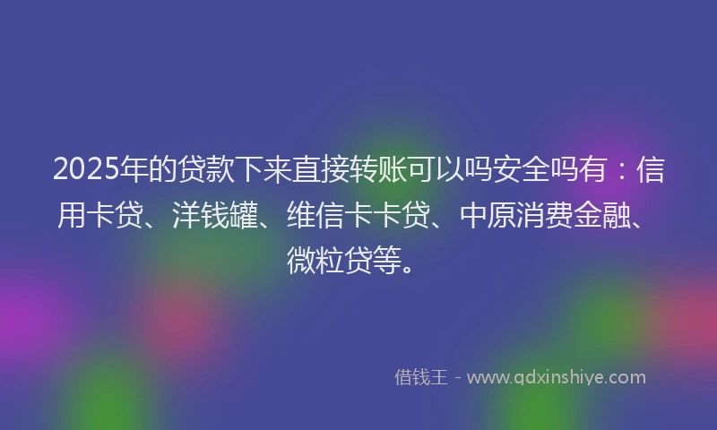 2025年的贷款下来直接转账可以吗安全吗有：信用卡贷、洋钱罐、维信卡卡贷、中原消费金融、微粒贷等。