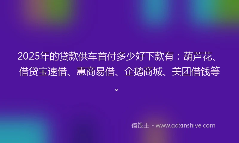 2025年的贷款供车首付多少好下款有：葫芦花、借贷宝速借、惠商易借、企鹅商城、美团借钱等。
