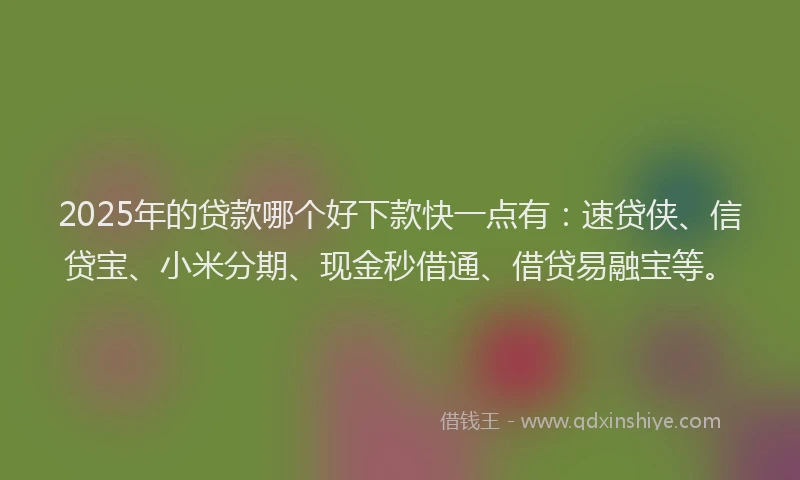 2025年的贷款哪个好下款快一点有：速贷侠、信贷宝、小米分期、现金秒借通、借贷易融宝等。
