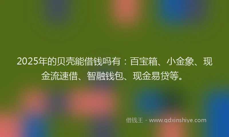 2025年的贝壳能借钱吗有：百宝箱、小金象、现金流速借、智融钱包、现金易贷等。