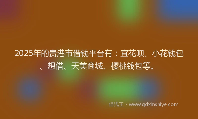 2025年的贵港市借钱平台有：宜花呗、小花钱包、想借、天美商城、樱桃钱包等。