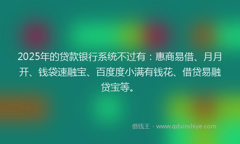 2025年的贷款银行系统不过有：惠商易借、月月开、钱袋速融宝、百度度小满有钱花、借贷易融贷宝等。