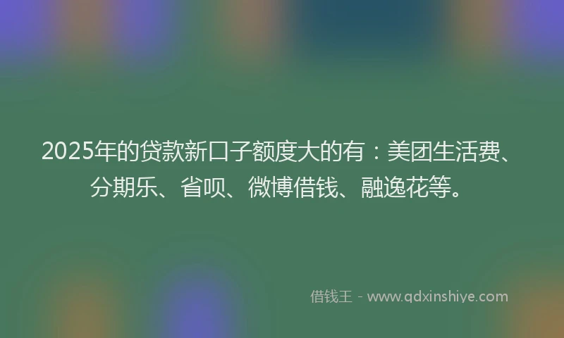 2025年的贷款新口子额度大的有：美团生活费、分期乐、省呗、微博借钱、融逸花等。
