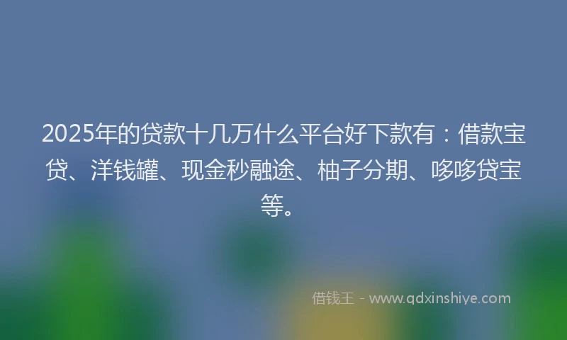 2025年的贷款十几万什么平台好下款有：借款宝贷、洋钱罐、现金秒融途、柚子分期、哆哆贷宝等。