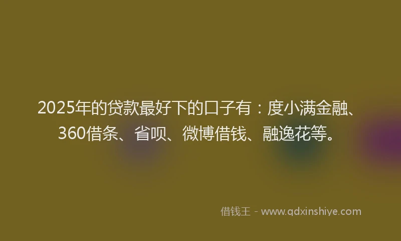 2025年的贷款最好下的口子有：度小满金融、360借条、省呗、微博借钱、融逸花等。