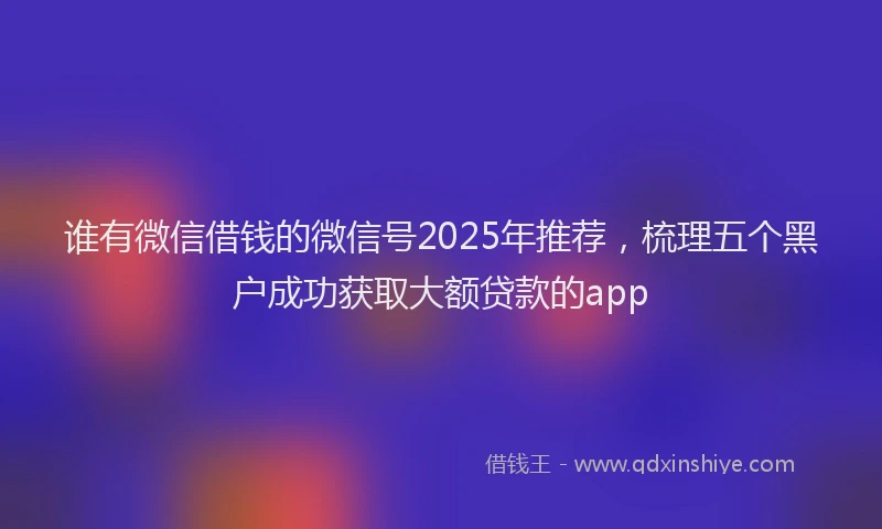 谁有微信借钱的微信号2025年推荐，梳理五个黑户成功获取大额贷款的app