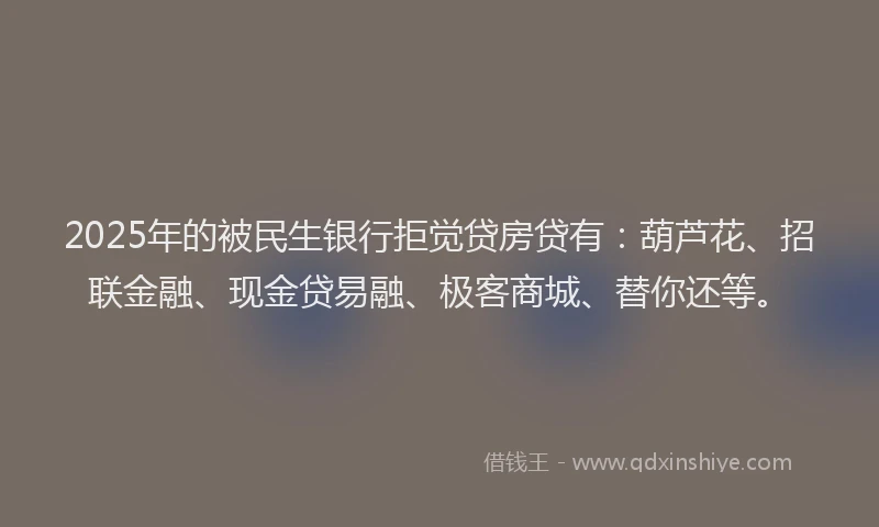 2025年的被民生银行拒觉贷房贷有：葫芦花、招联金融、现金贷易融、极客商城、替你还等。