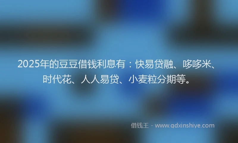 2025年的豆豆借钱利息有：快易贷融、哆哆米、时代花、人人易贷、小麦粒分期等。