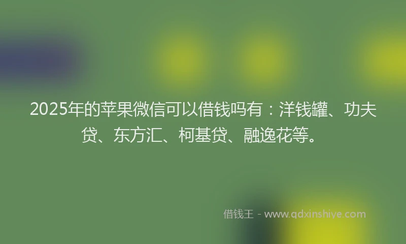 2025年的苹果微信可以借钱吗有：洋钱罐、功夫贷、东方汇、柯基贷、融逸花等。