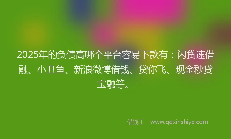 2025年的负债高哪个平台容易下款有：闪贷速借融、小丑鱼、新浪微博借钱、贷你飞、现金秒贷宝融等。