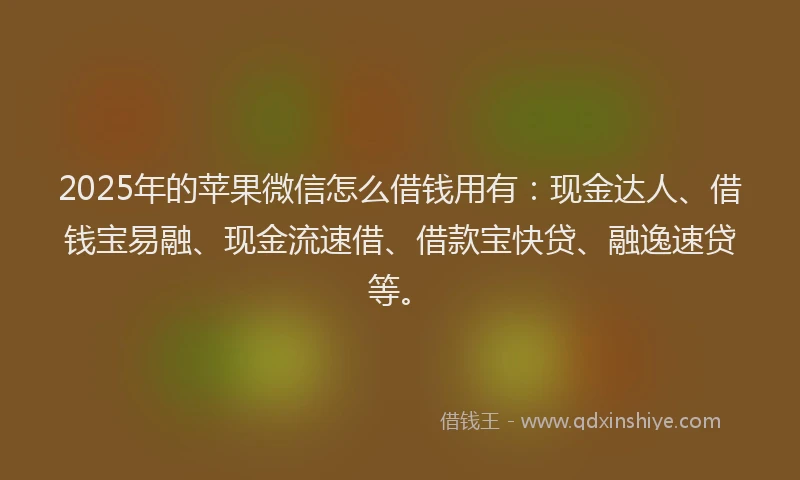 2025年的苹果微信怎么借钱用有:现金达人、借钱宝易融、现金流速借、借款宝快贷、融逸速贷等。