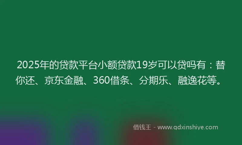 2025年的贷款平台小额贷款19岁可以贷吗有：替你还、京东金融、360借条、分期乐、融逸花等。