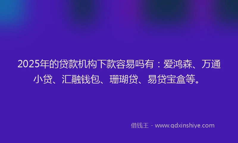 2025年的贷款机构下款容易吗有：爱鸿森、万通小贷、汇融钱包、珊瑚贷、易贷宝盒等。