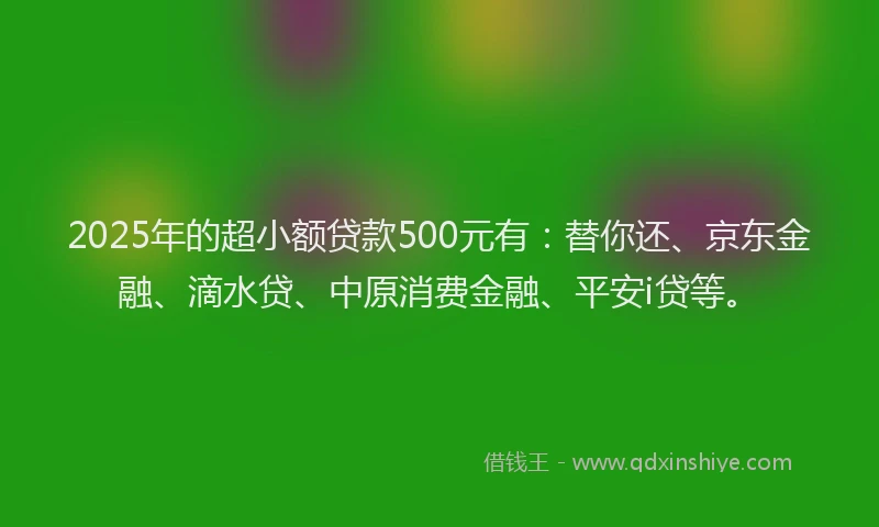 2025年的超小额贷款500元有：替你还、京东金融、滴水贷、中原消费金融、平安i贷等。