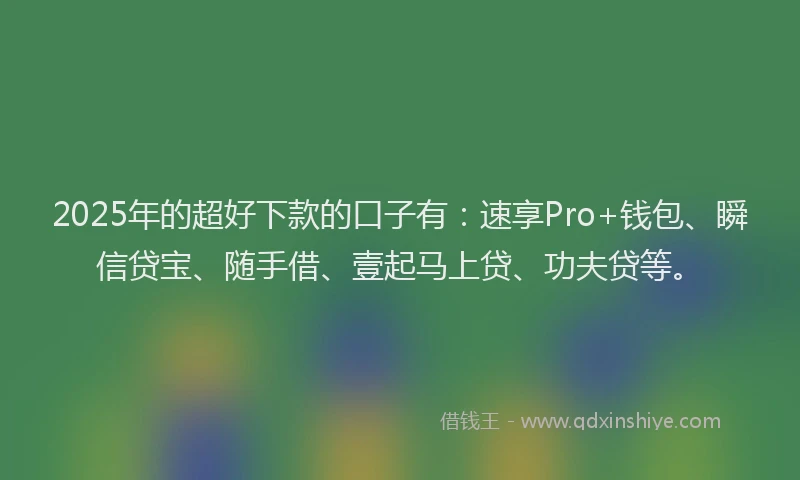 2025年的超好下款的口子有：速享Pro+钱包、瞬信贷宝、随手借、壹起马上贷、功夫贷等。