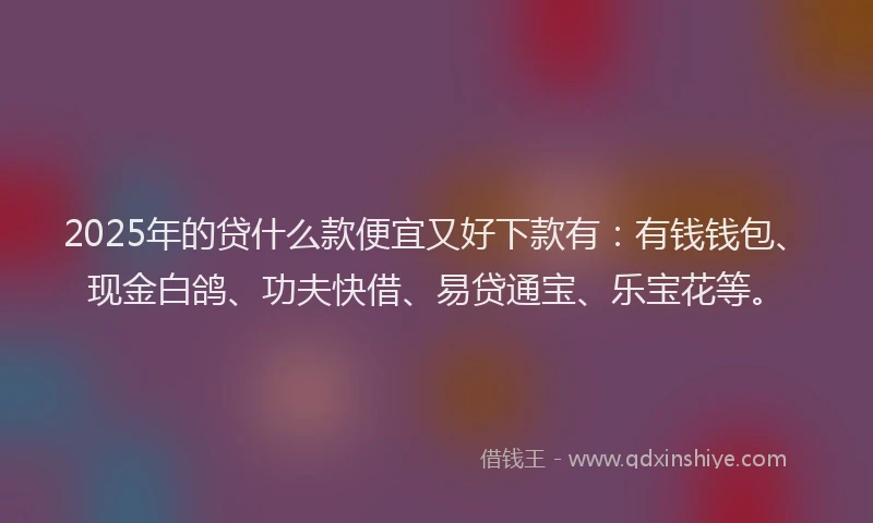 2025年的贷什么款便宜又好下款有：有钱钱包、现金白鸽、功夫快借、易贷通宝、乐宝花等。