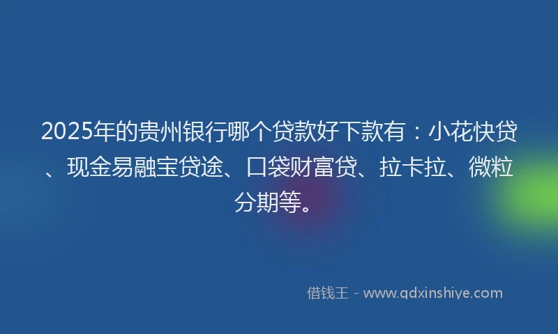 2025年的贵州银行哪个贷款好下款有：小花快贷、现金易融宝贷途、口袋财富贷、拉卡拉、微粒分期等。
