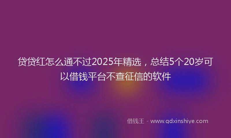 贷贷红怎么通不过2025年精选，总结5个20岁可以借钱平台不查征信的软件