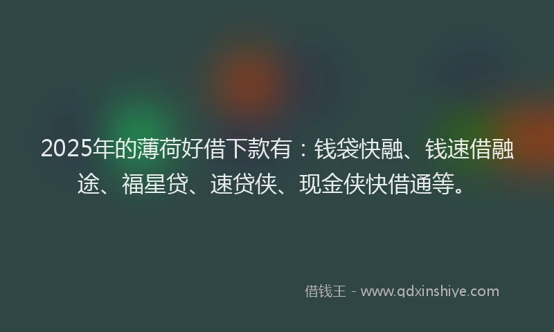 2025年的薄荷好借下款有：钱袋快融、钱速借融途、福星贷、速贷侠、现金侠快借通等。