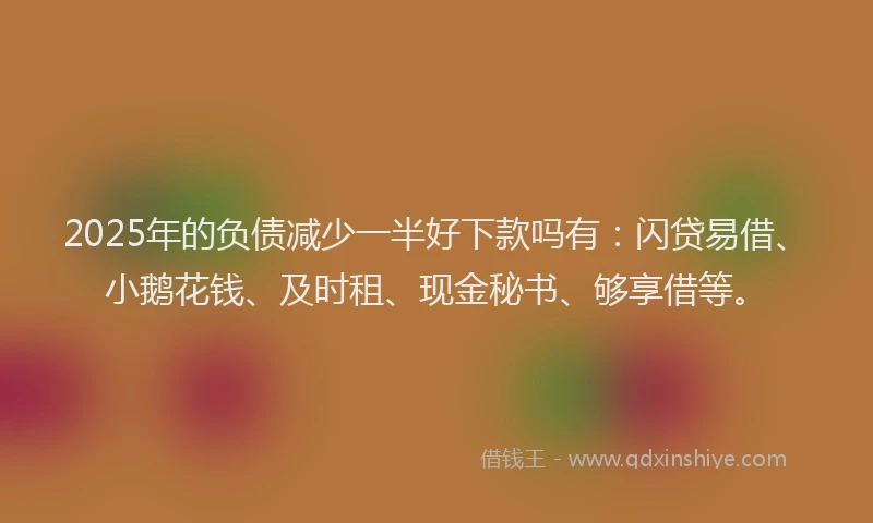 2025年的负债减少一半好下款吗有：闪贷易借、小鹅花钱、及时租、现金秘书、够享借等。