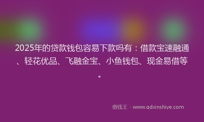 2025年的贷款钱包容易下款吗有：借款宝速融通、轻花优品、飞融金宝、小鱼钱包、现金易借等。